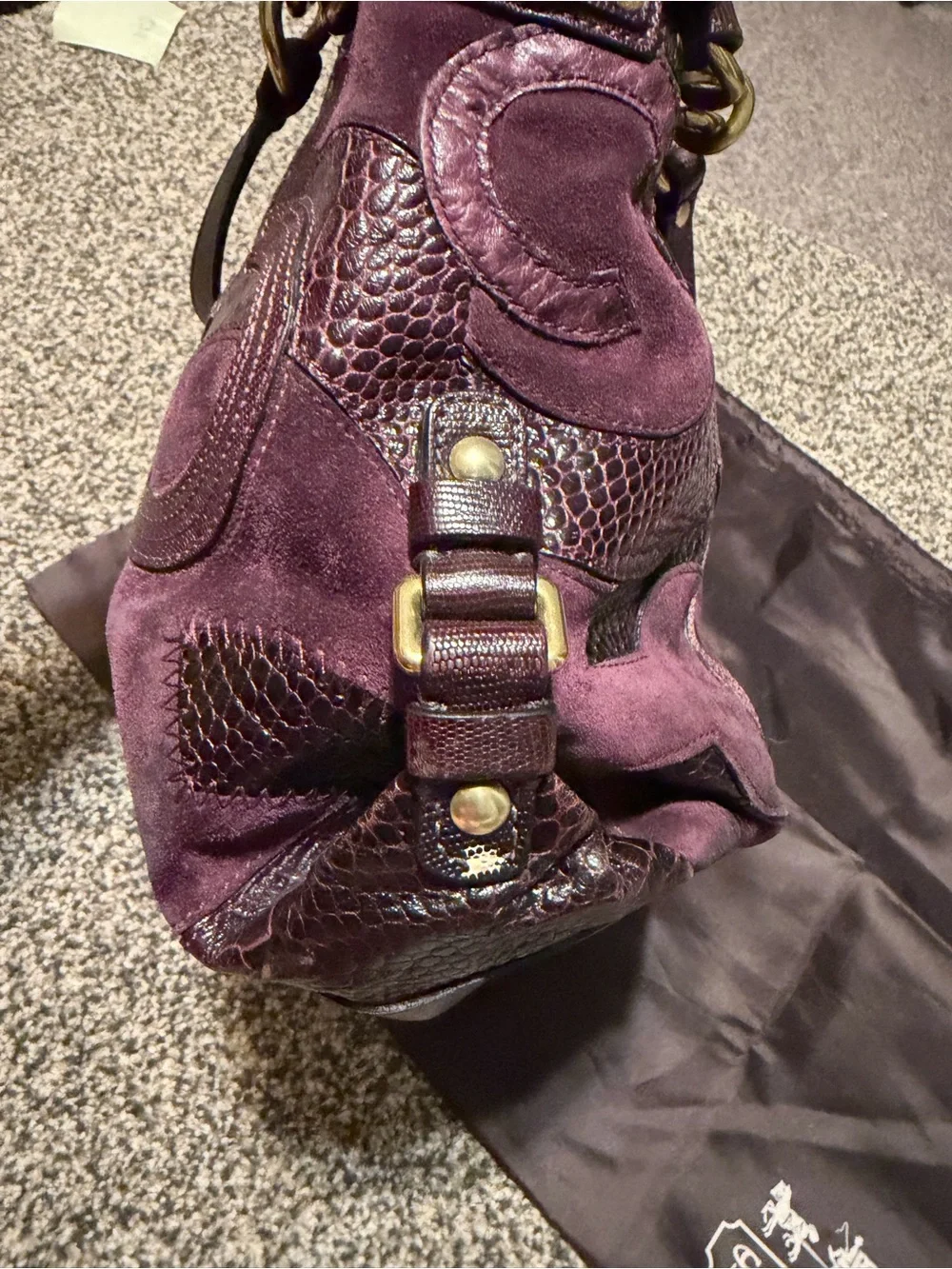 Coach Brooke 14339 Plum Inlaid C Suede Leather Shoulder Bag